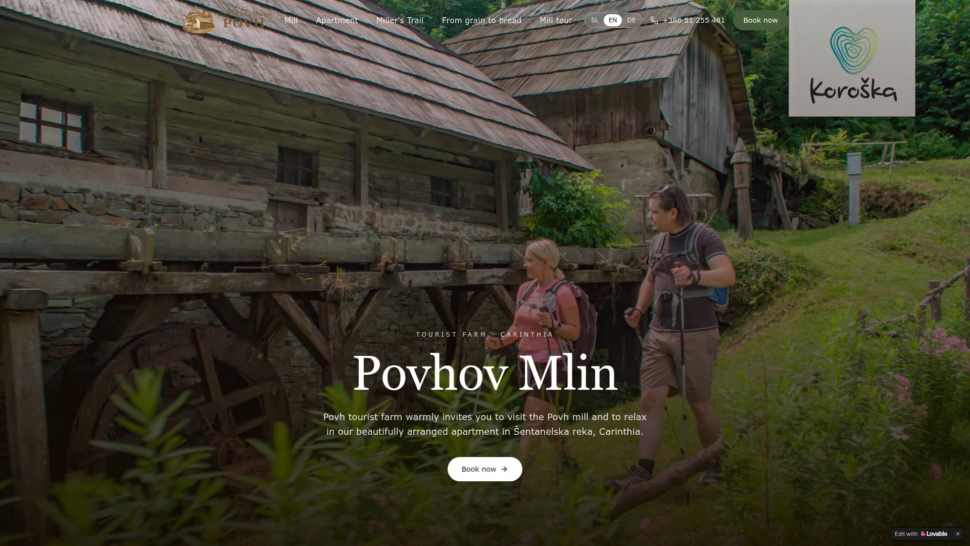 Predogled spletne strani Povhov Mlin